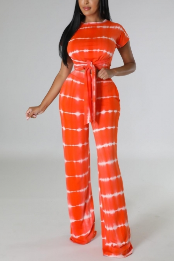 stylish 3 colors stretch stripe printing lace-up high waist pants set