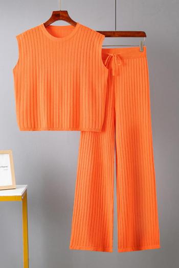 casual slight stretch knitted 5 colors orange vest & drawstring pants set