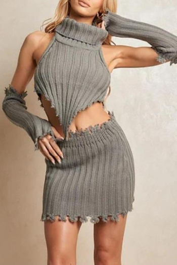 sexy slight stretch knitting halter-neck with glove mini skirt set