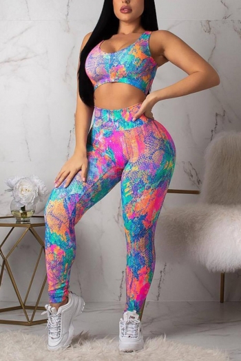 sexy plus size slight stretch slim hollow tie dye printing high waist pants sets