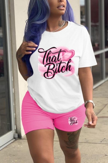 casual plus size slight stretch letter printing shorts sets
