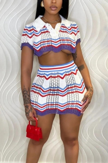 sexy slight stretch slim knitted stripe mini skirt sets