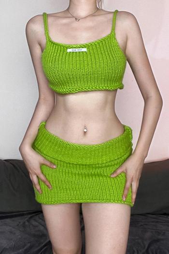 sexy slight stretch ribbed knit letter labeling mini skirt sets