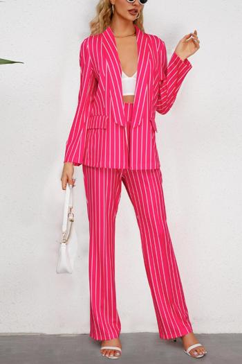 stylish plus size slight stretch stripe printing blazer & suit pants set