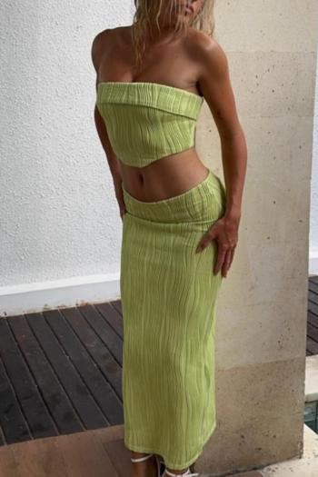 sexy slight stretch solid color tube top & skirt set