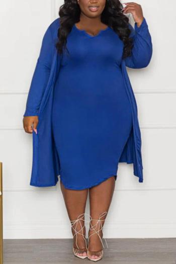 casual plus size slight stretch solid belt midi dress multi style two piece sets