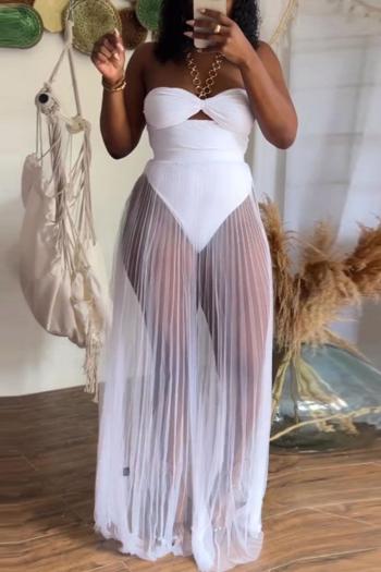 sexy plus size slight stretch mesh see-through hollow bodysuit maxi skirt sets