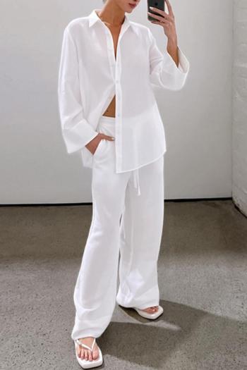 stylish non-stretch pure cotton long sleeve blouse & tie-waist pants set