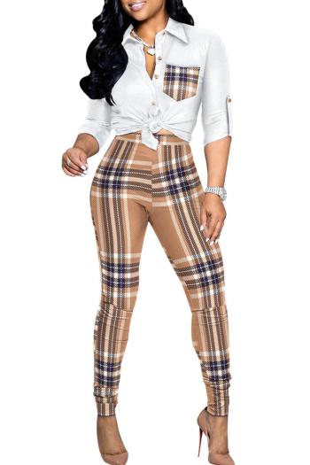 casual plus-size stretch lattice pocket pants set