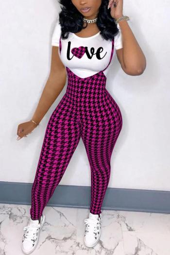 casual plus size slight stretch houndstooth letter printing pants sets