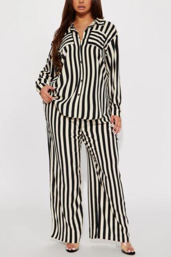 casual plus-size slight stretch stripe button pocket pants set