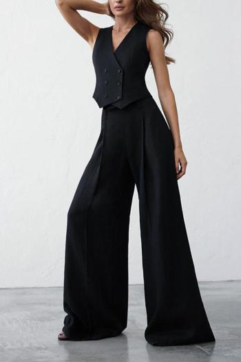 xs-l stylish non-stretch cotton and linen fabric vest & wide leg suit pants set