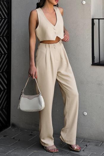 stylish non-stretch 3 colors crop vest & straight suit pants set