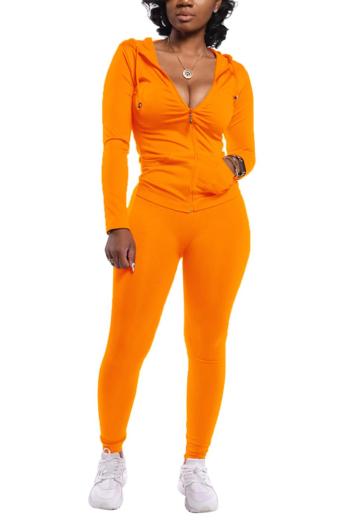 casual plus size slight stretch 11 color hooded zip-up top & tight pants set