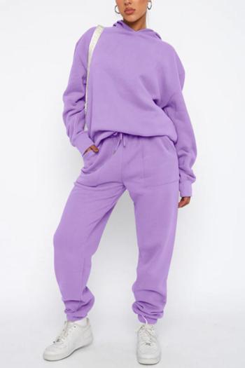 stylish plus size slight stretch 9 colors solid pocket loose sweatshirt sets