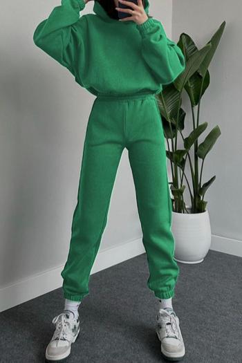 stylish plus size slight stretch 8 colors fleece pocket hooded sweatshirt sets