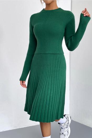 Casual slight stretch knitted 4 colors sweater & midi skirt set