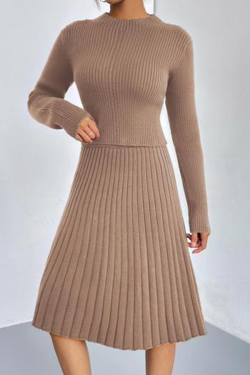 Casual slight stretch knitted 4 colors sweater & midi skirt set
