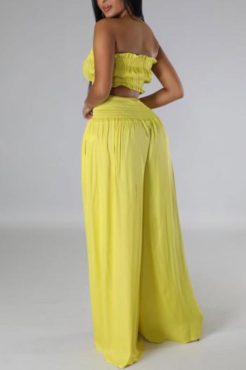 Sexy plus size non-stretch solid color strapless high waist wide leg pants sets