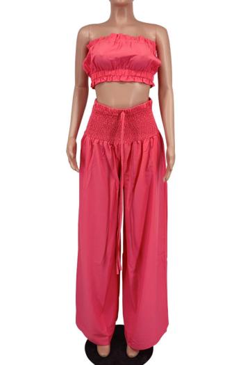Sexy plus size non-stretch solid color strapless high waist wide leg pants sets