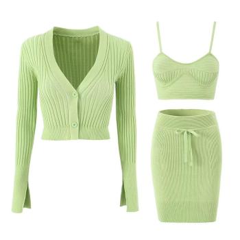 sexy slight stretch solid color slim knitted three piece set size run small
