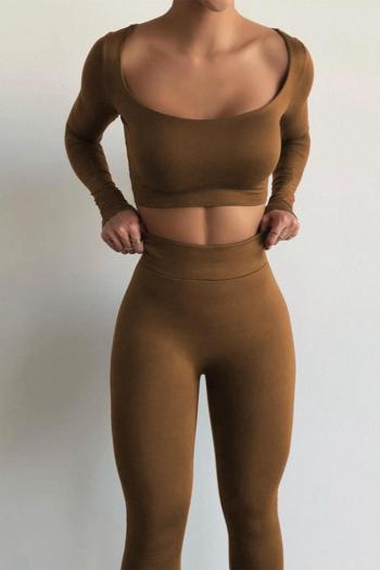 sexy slight stretch simple solid color slim crop top pants sets