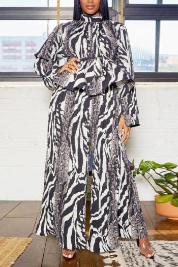 stylish plus size non-stretch pleated belt snake print zebra pants sets