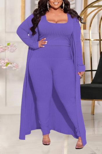 casual plus size high stretch 15 colors solid color ribbed knit three piece sets