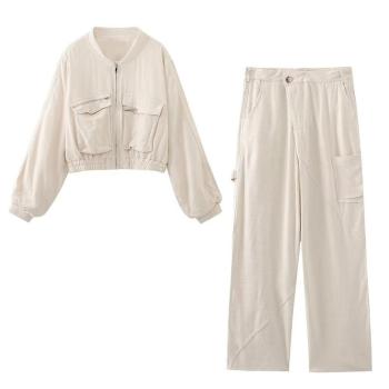 casual non-stretch zip-up pocket asymmetrical waist pants sets size run small