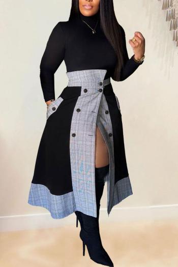 casual plus size slight stretch lattice stitching slit midi skirt sets