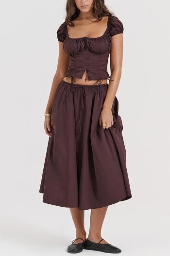 sexy non-stretch solid color single breasted pocket midi skirt sets