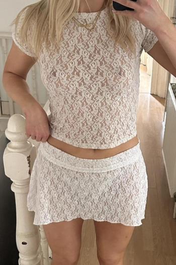 sexy slight stretch lace see-through mini skirt sets