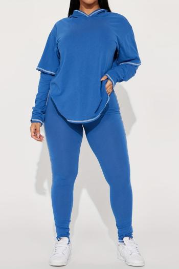 casual plus size slight stretch contrast color hooded pants sets