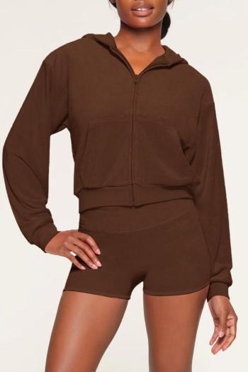 casual slight stretch velvet solid color hooded shorts sets