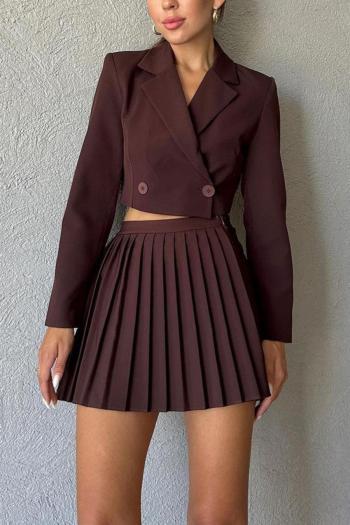 sexy non-stretch solid color crop blazer high waist pleated mini skort sets
