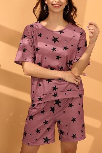 casual plus size slight stretch star printing loose shorts sets loungewear