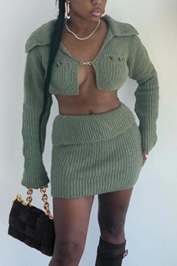 sexy slight stretch knitted metallic chain crop sweater & mini skirt set