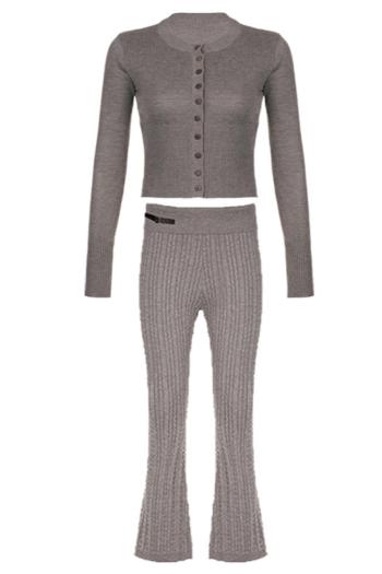 stylish slight stretch single breasted cardigan slim knitted pants set