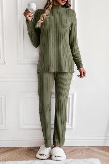 casual slight stretch simple solid color ribbed knit pants sets