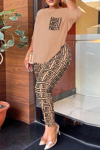sexy plus size slight stretch fixed printing crew neck pants sets