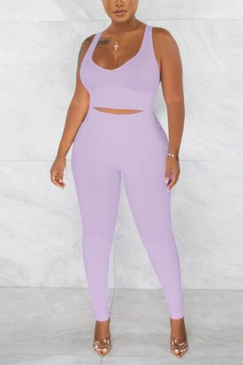 sexy plus size slight stretch solid color 8 colors crop top slim pants sets
