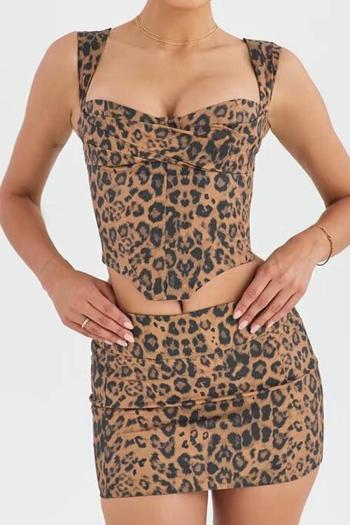 sexy non-stretch leopard printing slim crop vest mini skirt sets(size run small)