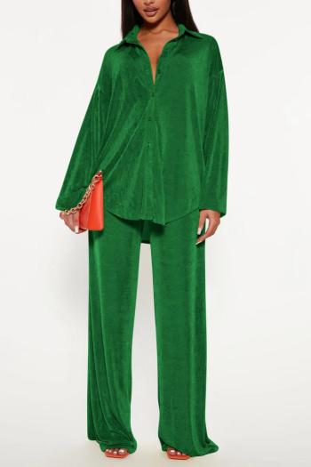 stylish plus size slight stretch solid color velvet loose pants sets(da009255)