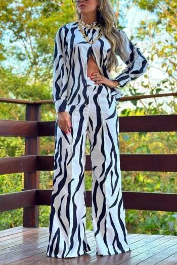 stylish plus size non-stretch loose zebra print pocket wide leg pants sets