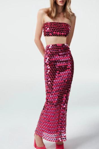 sexy slight stretch sequins tube design slit skirt sets