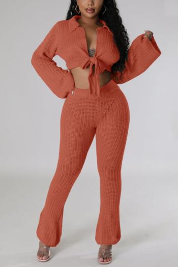 stylish slight knitted 3 colors knitted crop sweater & pants set