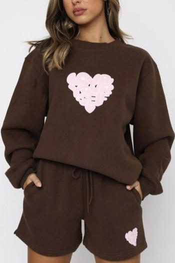 casual slight stretch letter heart shape printed sweatshirt shorts sets