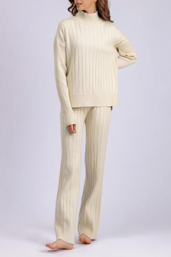 casual slight stretch solid color knitted slit warm pants sets