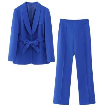 casual non-stretch solid color suit collar with belt pants da009478 sets