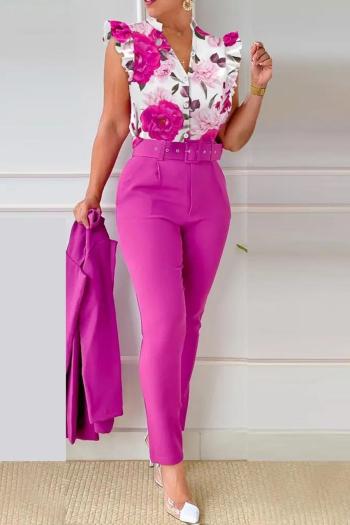 sexy plus size slight stretch flower batch printing with belt pants sets